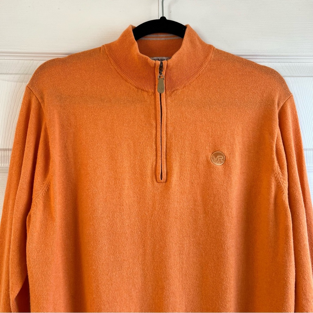 Peter Millar Albany Sweater Men M Sunset Orange 1/4 Zip Cotton Cashmere Preppy - Picture 6 of 9